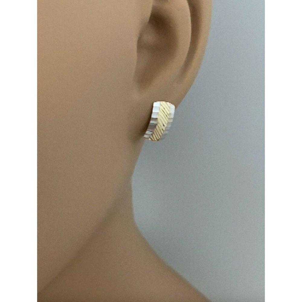 18K Gold Stud Two Tone White/Yellow Gold Earrings - Picture 6 of 12